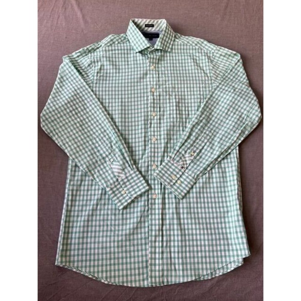 Tommy Hilfiger Button Up Shirt Adult XL 15 32/33 Green Check Long Sleeve Mens.